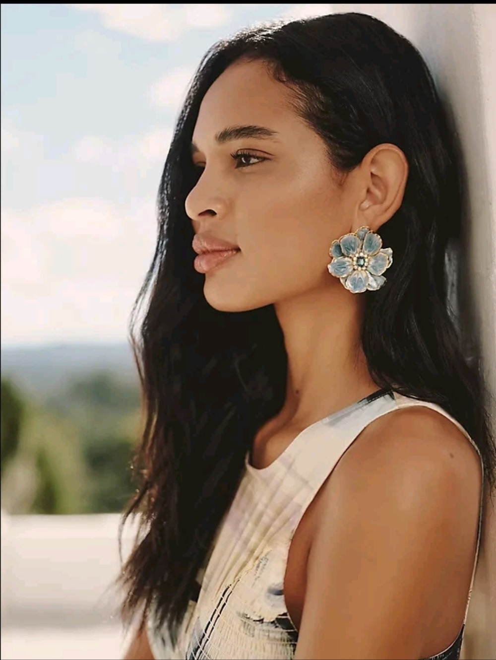 Anthropologie Hand-Painted Flower Stud Earrings Retail $80